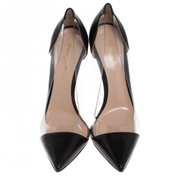 Pre Owned Gianvito Rossi Black Leather And PVC Plexi Pointed Toe Pumps Size 38.5
