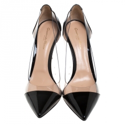 Pre Owned Gianvito Rossi Black Patent Leather And PVC Plexi Pointed Toe Pumps Size 40