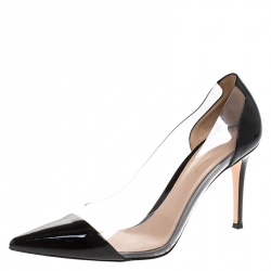 Pre Owned Gianvito Rossi Black Patent Leather And PVC Plexi Pointed Toe Pumps Size 40