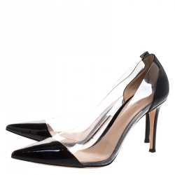Pre Owned Gianvito Rossi Black Patent Leather And PVC Plexi Pointed Toe Pumps Size 40