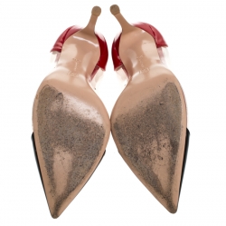 Pre Owned Gianvito Rossi Red/Black Patent Leather and PVC Plexi Pointed Toe Pumps Size 37.5