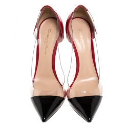 Pre Owned Gianvito Rossi Red/Black Patent Leather and PVC Plexi Pointed Toe Pumps Size 37.5