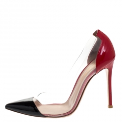 Pre Owned Gianvito Rossi Red/Black Patent Leather and PVC Plexi Pointed Toe Pumps Size 37.5