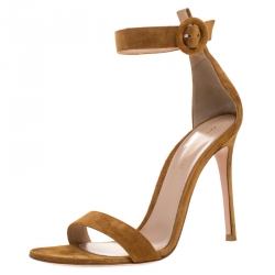 Pre Owned Gianvito Rossi Tan Suede Portofino Ankle Strap Sandals Size 39