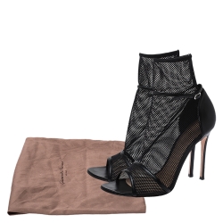 Pre Owned Gianvito Rossi Black Mesh And Leather Trim Idol Peep Toe Booties Size 40