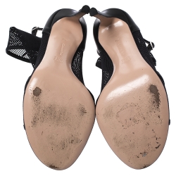 Pre Owned Gianvito Rossi Black Mesh And Leather Trim Idol Peep Toe Booties Size 40