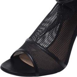 Pre Owned Gianvito Rossi Black Mesh And Leather Trim Idol Peep Toe Booties Size 40