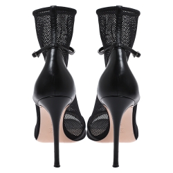 Pre Owned Gianvito Rossi Black Mesh And Leather Trim Idol Peep Toe Booties Size 40