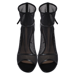 Pre Owned Gianvito Rossi Black Mesh And Leather Trim Idol Peep Toe Booties Size 40