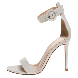 Pre Owned Gianvito Rossi White Leather Portofino Ankle Strap Sandals Size 35