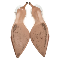 Pre Owned Gianvito Rossi White/Beige Patent Leather And  PVC Plexi Pointed Toe Pumps Size 39.5
