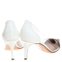 Pre Owned Gianvito Rossi White/Beige Patent Leather And  PVC Plexi Pointed Toe Pumps Size 39.5