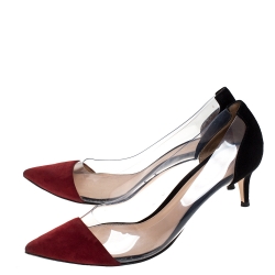 Pre Owned Gianvito Rossi Red/Black Patent Leather and PVC Plexi Pointed Toe Pumps Size 41