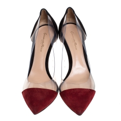 Pre Owned Gianvito Rossi Red/Black Patent Leather and PVC Plexi Pointed Toe Pumps Size 41