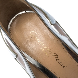 Pre Owned Gianvito Rossi Silver Leather And PVC Pointed Toe Pumps Size 36