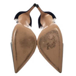 Pre Owned Gianvito Rossi Silver/Blue Leather/Suede and  PVC Plexi Pointed Toe Pump Size 39
