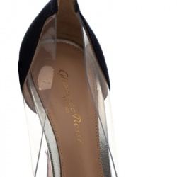 Pre Owned Gianvito Rossi Silver/Blue Leather/Suede and  PVC Plexi Pointed Toe Pump Size 39