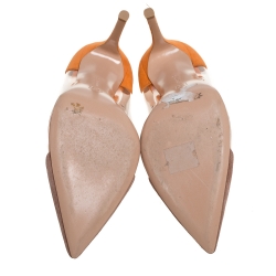 Pre Owned Gianvito Rossi Beige/Orange Suede Leather And PVC Plexi Pointed Toe Pumps Size 39