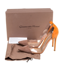 Pre Owned Gianvito Rossi Beige/Orange Suede Leather And PVC Plexi Pointed Toe Pumps Size 39