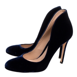 Pre Owned Gianvito Rossi Presidential Blue Velvet Vamp Pumps Size 37.5