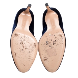 Pre Owned Gianvito Rossi Presidential Blue Velvet Vamp Pumps Size 37.5