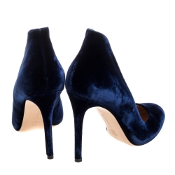 Pre Owned Gianvito Rossi Presidential Blue Velvet Vamp Pumps Size 37.5