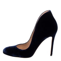 Pre Owned Gianvito Rossi Presidential Blue Velvet Vamp Pumps Size 37.5