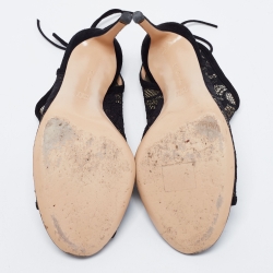 Pre Owned Gianvito Rossi Black Lace Peep Toe Cut Out Booties Size 39.5