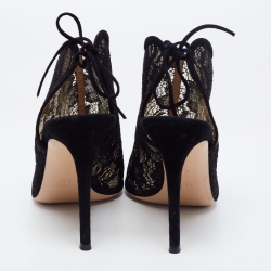 Pre Owned Gianvito Rossi Black Lace Peep Toe Cut Out Booties Size 39.5