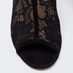 Pre Owned Gianvito Rossi Black Lace Peep Toe Cut Out Booties Size 39.5