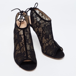 Pre Owned Gianvito Rossi Black Lace Peep Toe Cut Out Booties Size 39.5