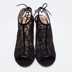 Pre Owned Gianvito Rossi Black Lace Peep Toe Cut Out Booties Size 39.5