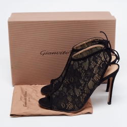 Pre Owned Gianvito Rossi Black Lace Peep Toe Cut Out Booties Size 39.5