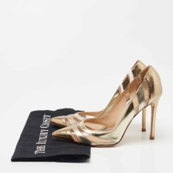 Pre Owned Gianvito Rossi Gold Leather and PVC Pointed Toe Pumps Size 35.5
