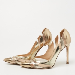 Pre Owned Gianvito Rossi Gold Leather and PVC Pointed Toe Pumps Size 35.5