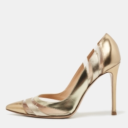 Pre Owned Gianvito Rossi Gold Leather and PVC Pointed Toe Pumps Size 35.5