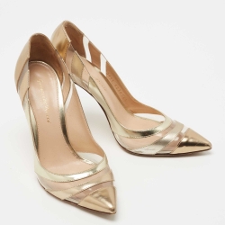 Pre Owned Gianvito Rossi Gold Leather and PVC Pointed Toe Pumps Size 35.5