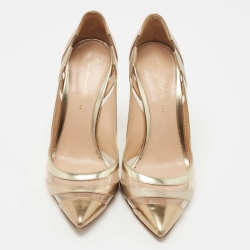 Pre Owned Gianvito Rossi Gold Leather and PVC Pointed Toe Pumps Size 35.5