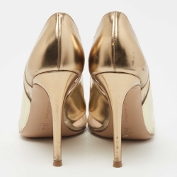 Pre Owned Gianvito Rossi Gold Leather and PVC Pointed Toe Pumps Size 35.5