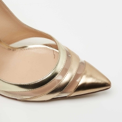 Pre Owned Gianvito Rossi Gold Leather and PVC Pointed Toe Pumps Size 35.5