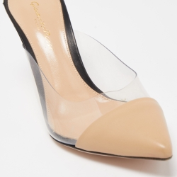 Pre Owned Gianvito Rossi Beige /Black Leather and PVC  Plexi  Pointed Toe Mules Size 38.5