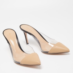 Pre Owned Gianvito Rossi Beige /Black Leather and PVC  Plexi  Pointed Toe Mules Size 38.5