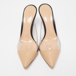 Pre Owned Gianvito Rossi Beige /Black Leather and PVC  Plexi  Pointed Toe Mules Size 38.5