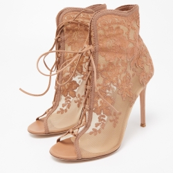 Pre Owned Gianvito Rossi Beige Mesh and Lace Ankle Boots Size 40    