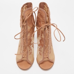 Pre Owned Gianvito Rossi Beige Mesh and Lace Ankle Boots Size 40    