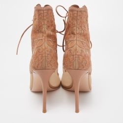 Pre Owned Gianvito Rossi Beige Mesh and Lace Ankle Boots Size 40    