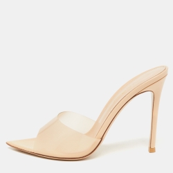 Pre Owned Gianvito Rossi Beige PVC Elle Slide Sandals Size 38