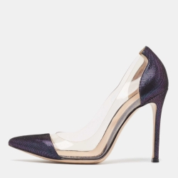 Metallic Two Tone Laminated Suede And Pvc Plexi Pumps