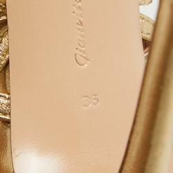 Pre Owned Gianvito Rossi Metallic Gold Leather Lace Up Caged Sandals Size 36