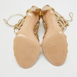 Pre Owned Gianvito Rossi Metallic Gold Leather Lace Up Caged Sandals Size 36
